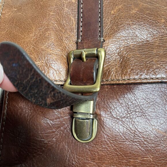 Fossil Leather Laptop Messenger Bag Brown Crossbody Shoulder Work Satchel Preppy - Picture 8 of 16